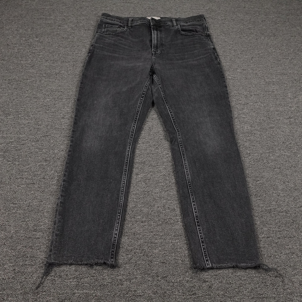 Everlane Jeans Womens 32 Charcoal Wash High Rise Straight Raw Hem Denim